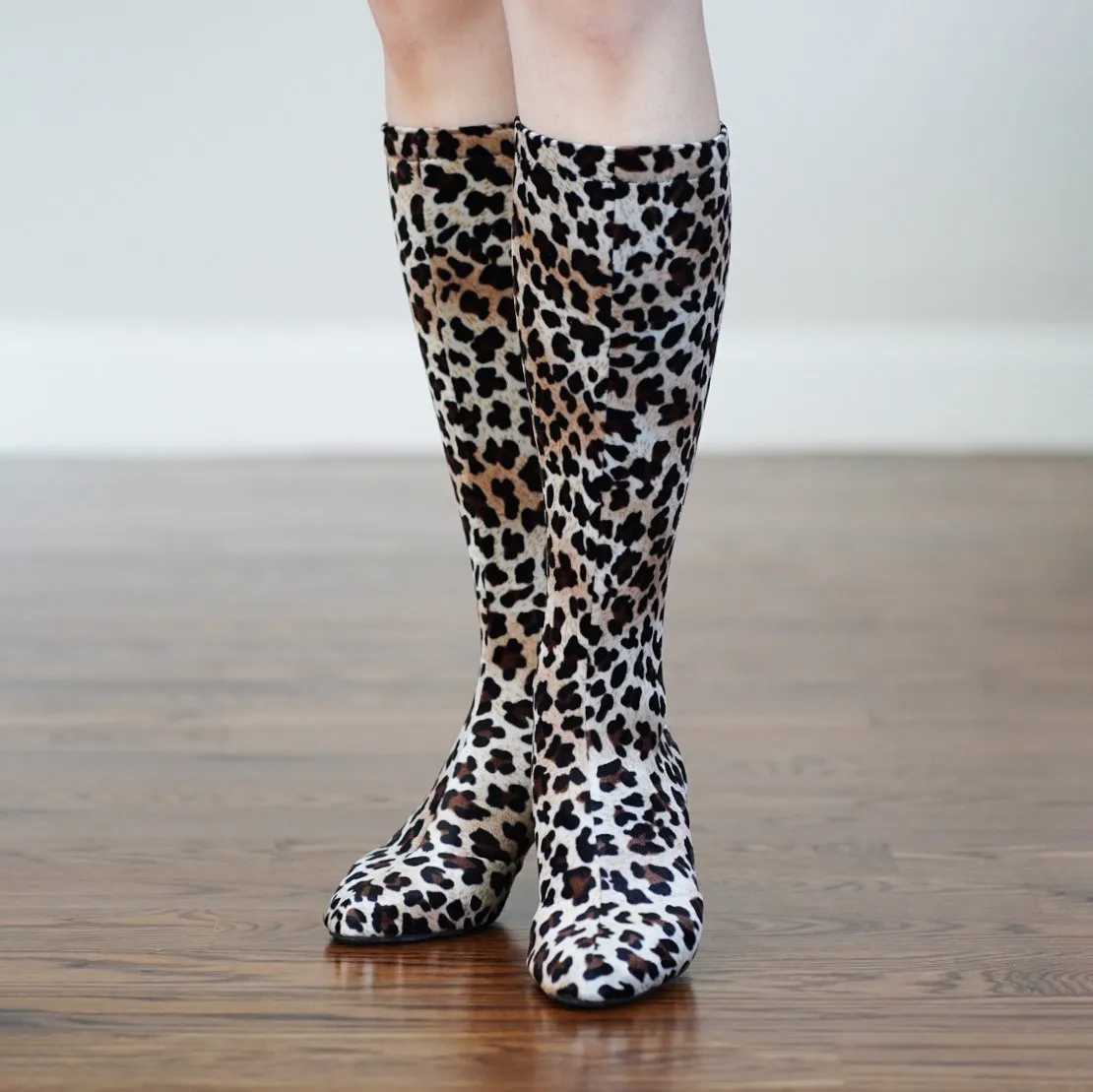 2.2" Tina -- Women's Pull-On Knee Sock Boots -- Leopard