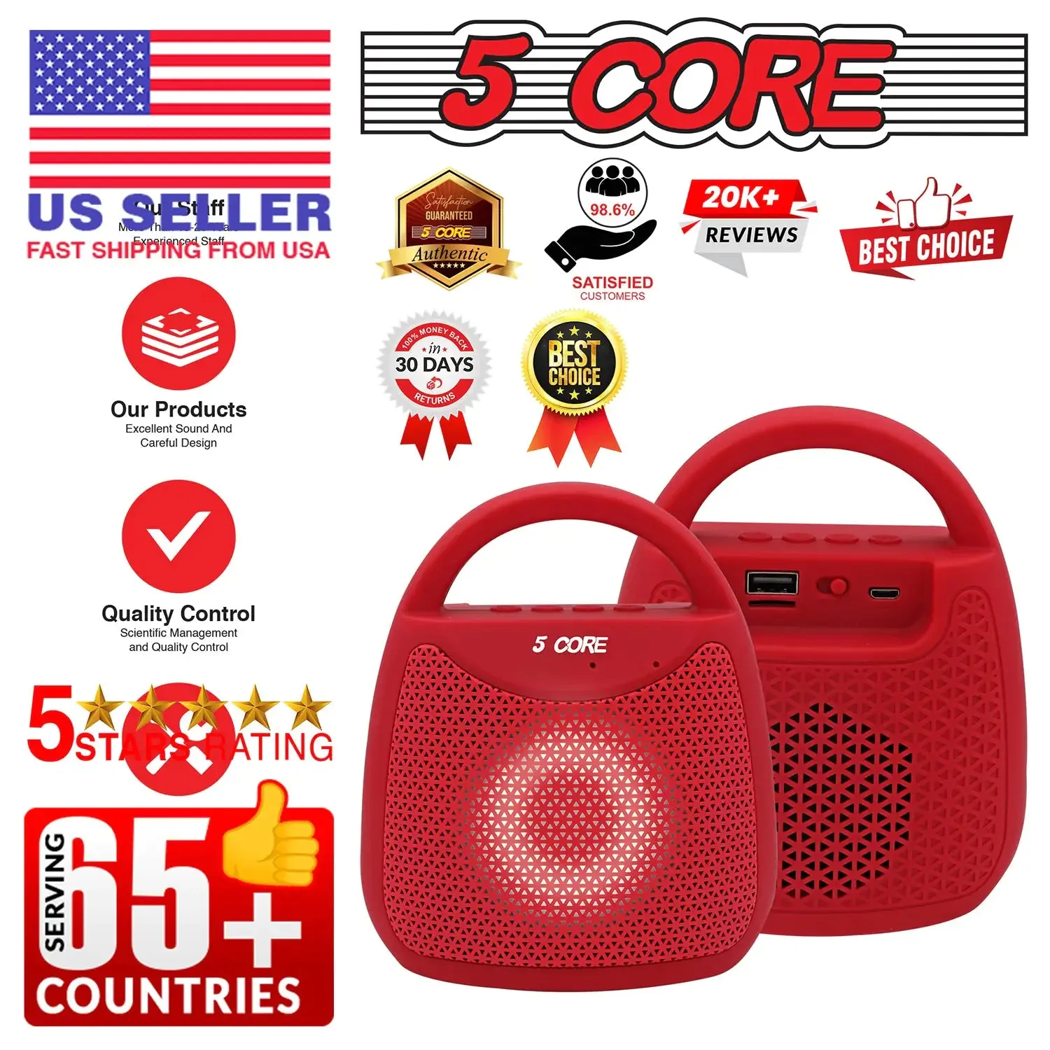 5 Core Outdoor Bluetooth Speaker Wireless Portable Waterproof for Patio Pool Party