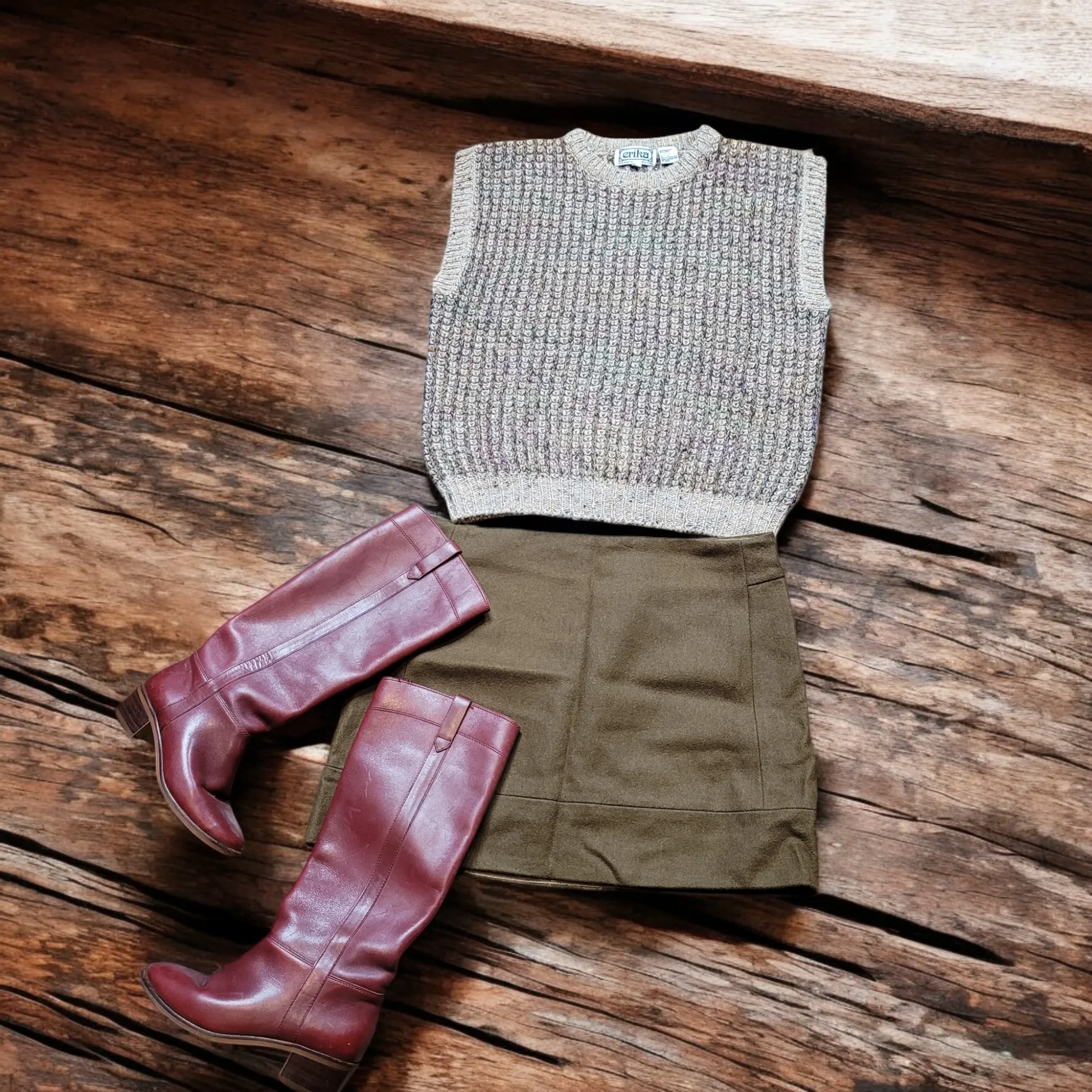 90s Vintage J Crew Wool Olive Green Mini Skirt Lucille Golden Vintage Womens outfit Ideas