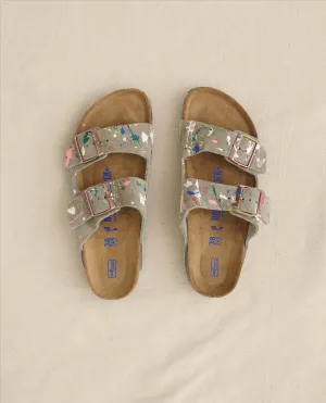 Arizona Taupe Birkenstock with Paint. -- Taupe with Bright Multi Paint