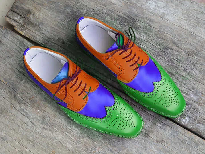 Bespoke Multi Color Leather Wing Tip Brogue Toe Shoe for Men's