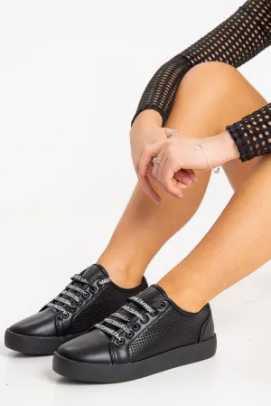 Black Cage Detail Trainers With Ribbon Laces - Tina