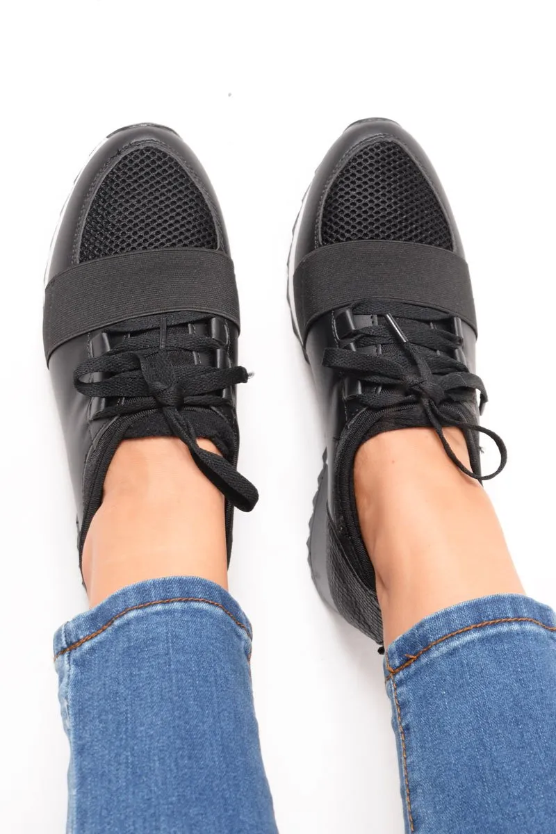 Black Mesh Two Toned Panel Trainers - Rylan