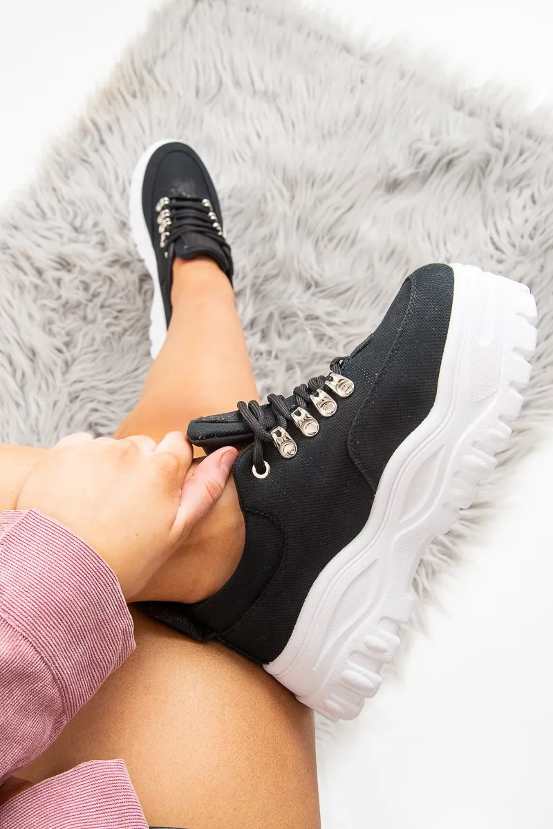 Black Woven Hiker Detail Chunky Sole Trainers - Hayslee