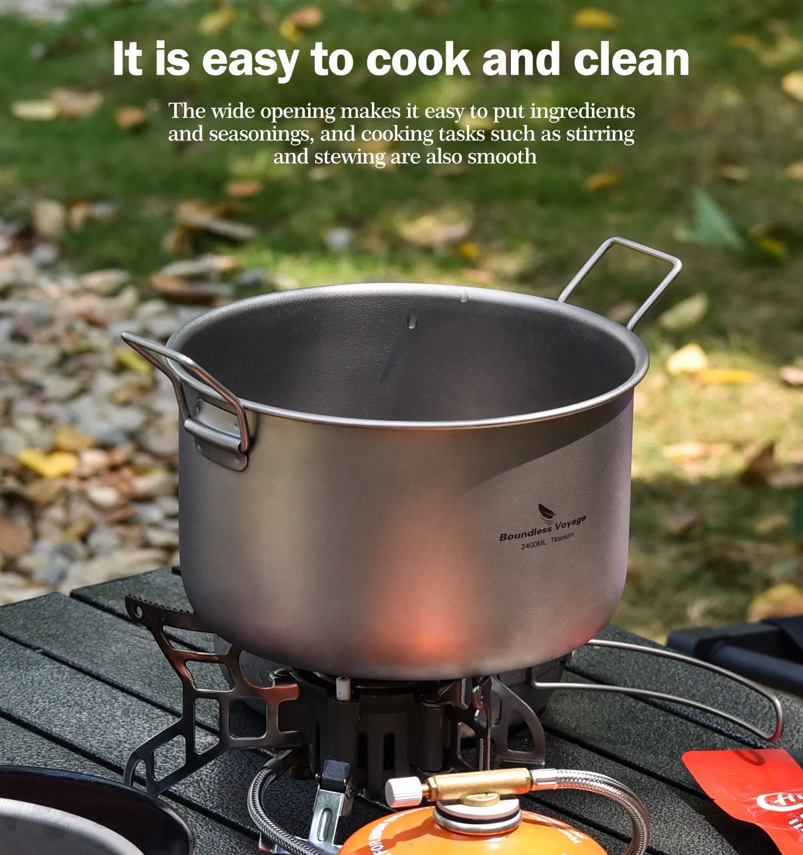 Boundless Voyage Lightweight 2400ml Titanium Pot Outdoor Portable Cooking Set hiking Backpacking Pot for Hiking Trekking Picnic Fishing Mountaineering