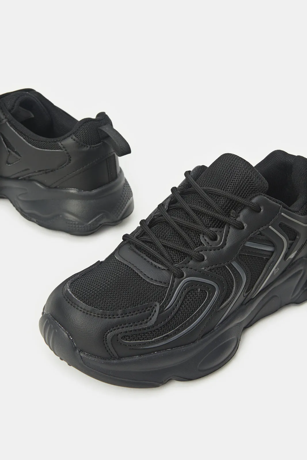 Boys Triple Black Chunky Trainers