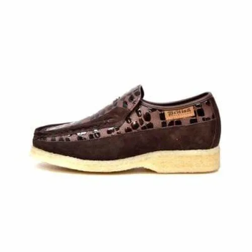 British Walkers Stone Men's Brown Pattern Leather Crepe Sole Slip On Shoes