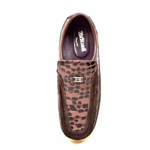 British Walkers Stone Men's Brown Pattern Leather Crepe Sole Slip On Shoes