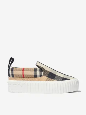 Burberry Kids Andrew Check Slip On Trainers In Beige