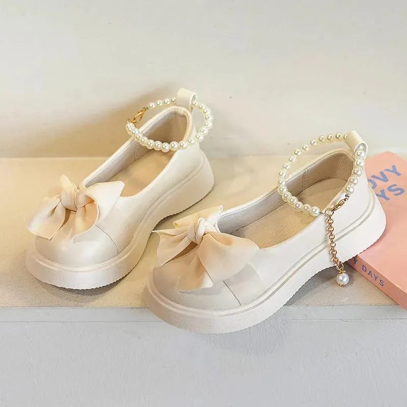 Children's Casual Shoes for Girls - Bow Leather Flats - TSS312