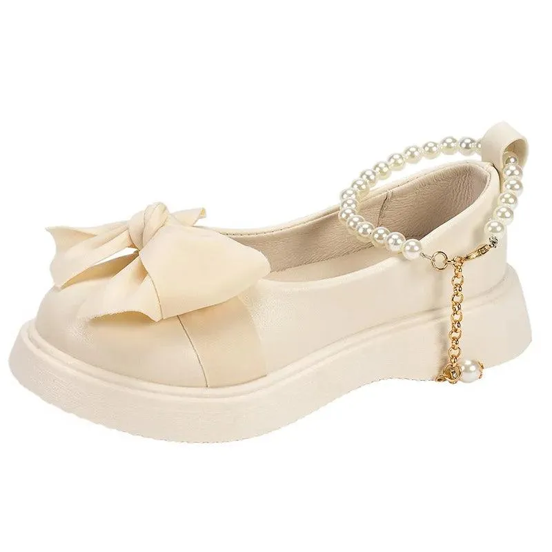 Children's Casual Shoes for Girls - Bow Leather Flats - TSS312