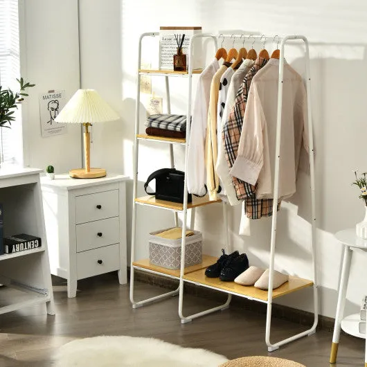 Clothes Rack Free Standing Storage Tower with Hanging Bar-Natural