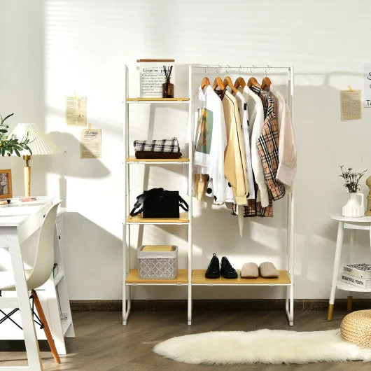 Clothes Rack Free Standing Storage Tower with Hanging Bar-Natural