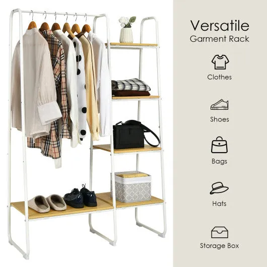 Clothes Rack Free Standing Storage Tower with Hanging Bar-Natural