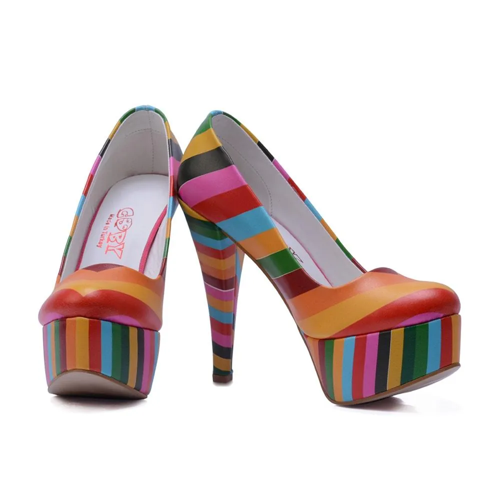 Colored Striped Heel Shoes PLT2059