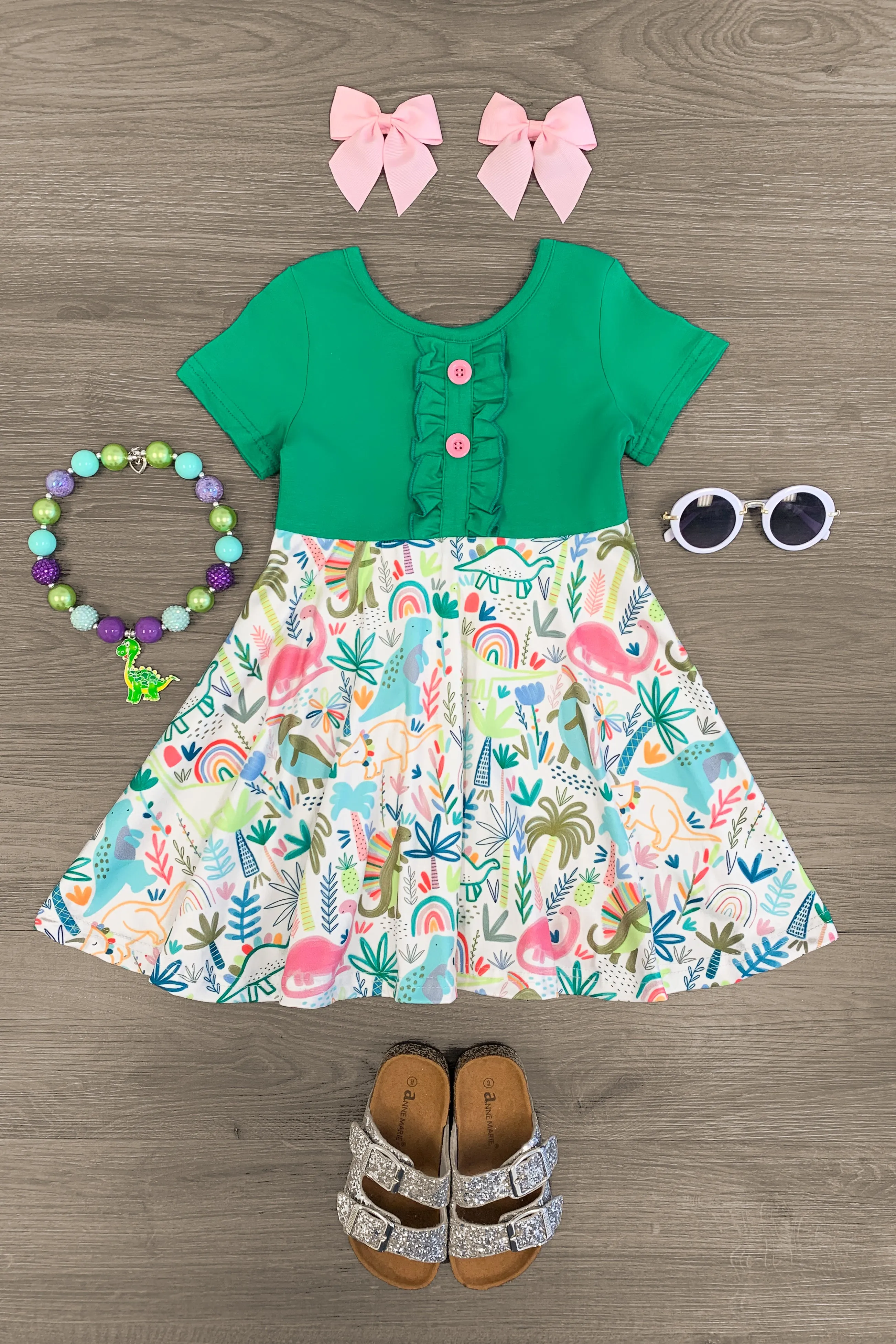 Colorful Green Dinosaur Fun Dress