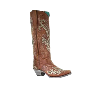 Corral Women's Overlay Embroidery Studs and Crystals Brown Boots