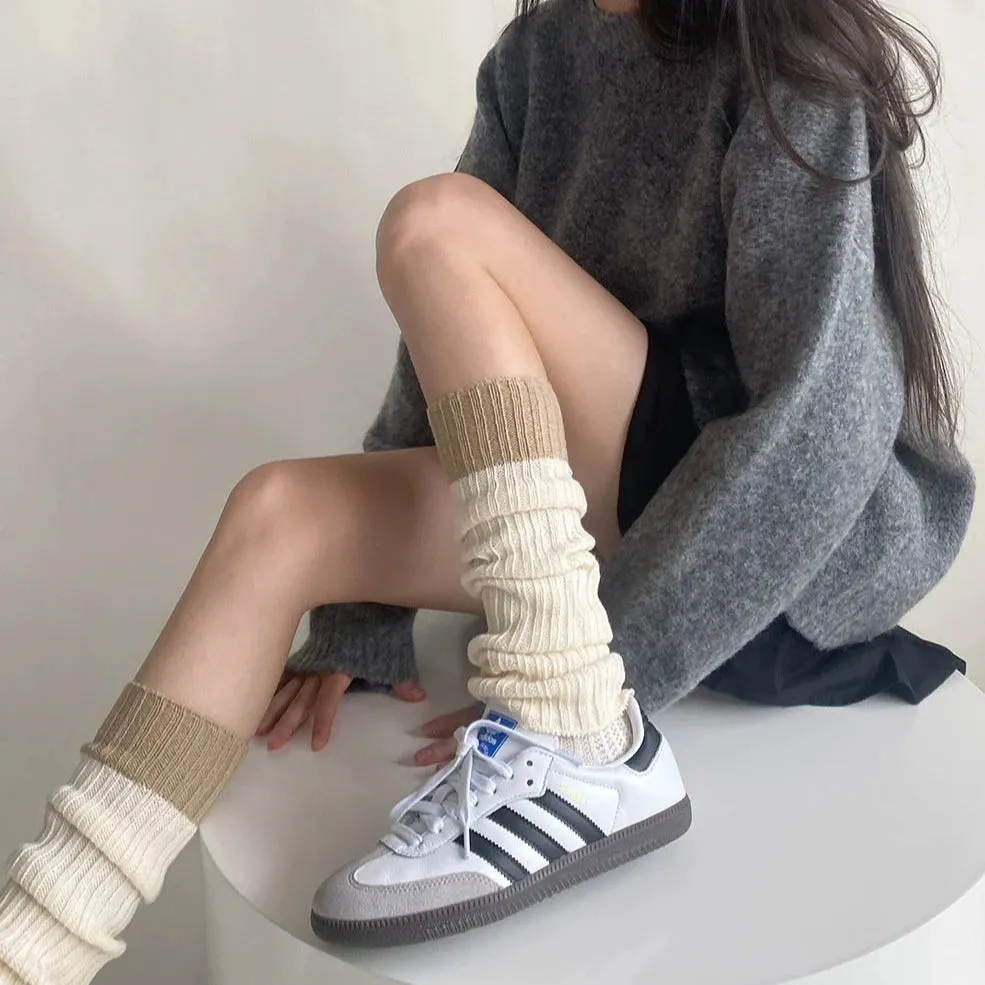 Cozy Grey Knit Calf Socks