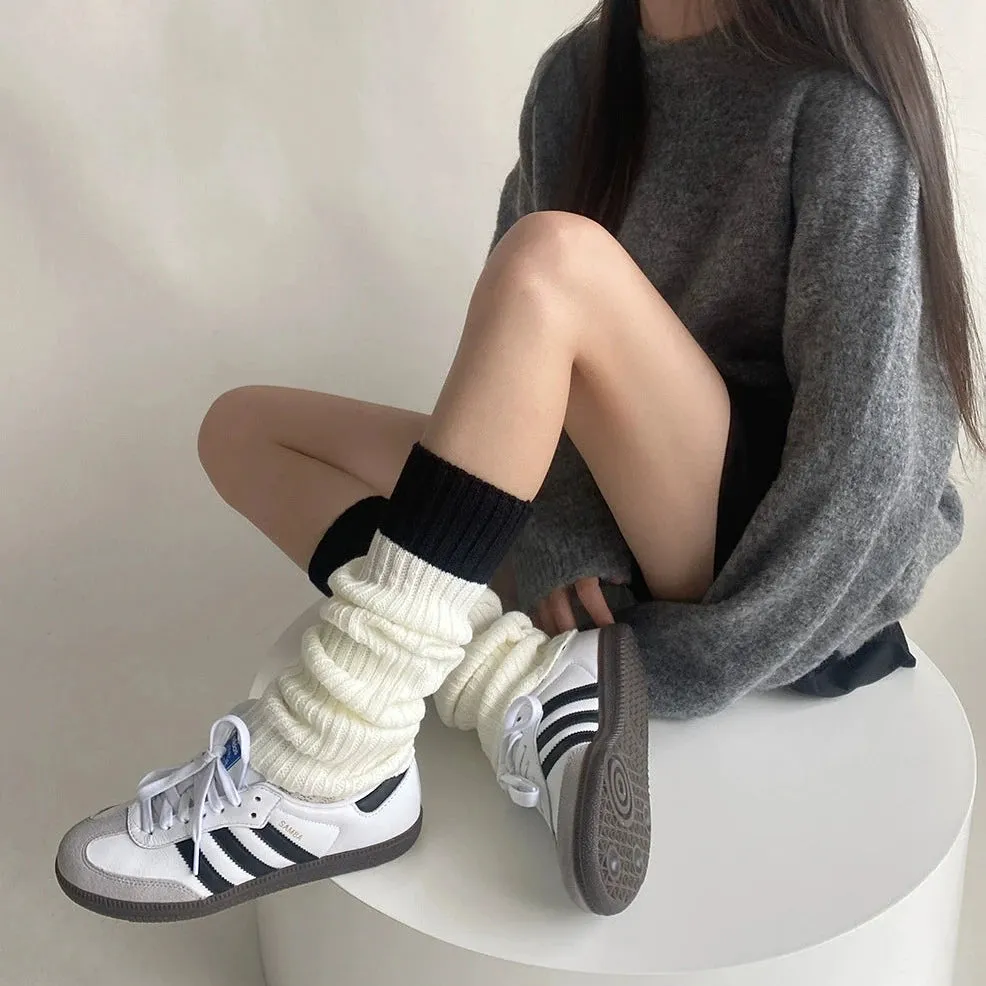 Cozy Grey Knit Calf Socks