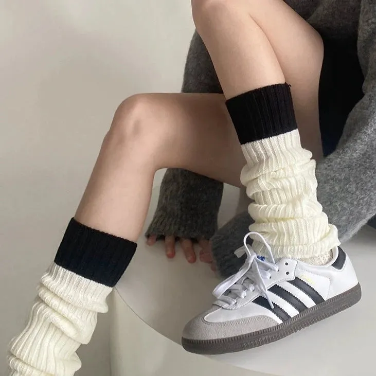 Cozy Grey Knit Calf Socks