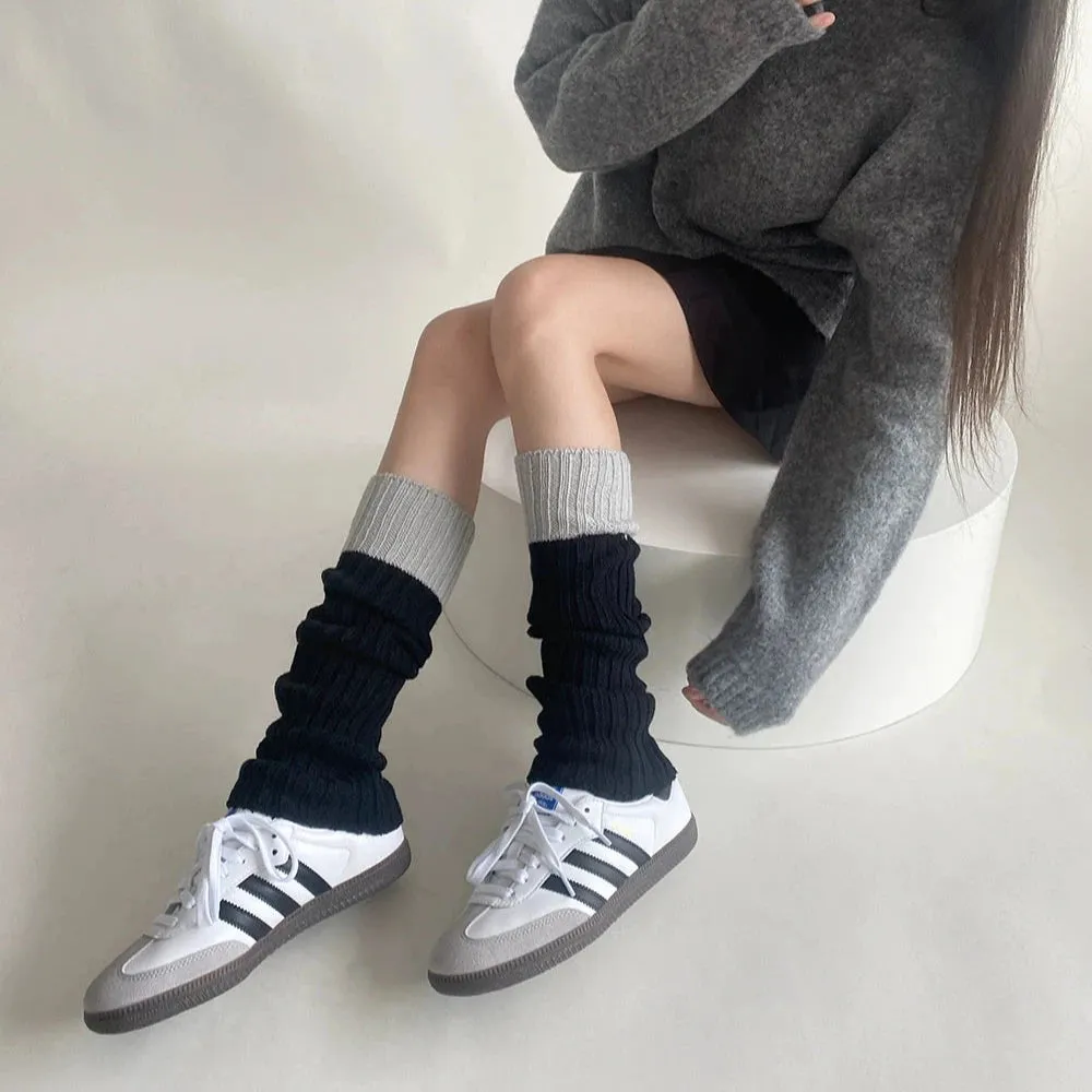 Cozy Grey Knit Calf Socks