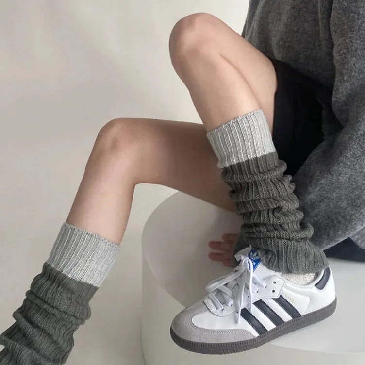 Cozy Grey Knit Calf Socks