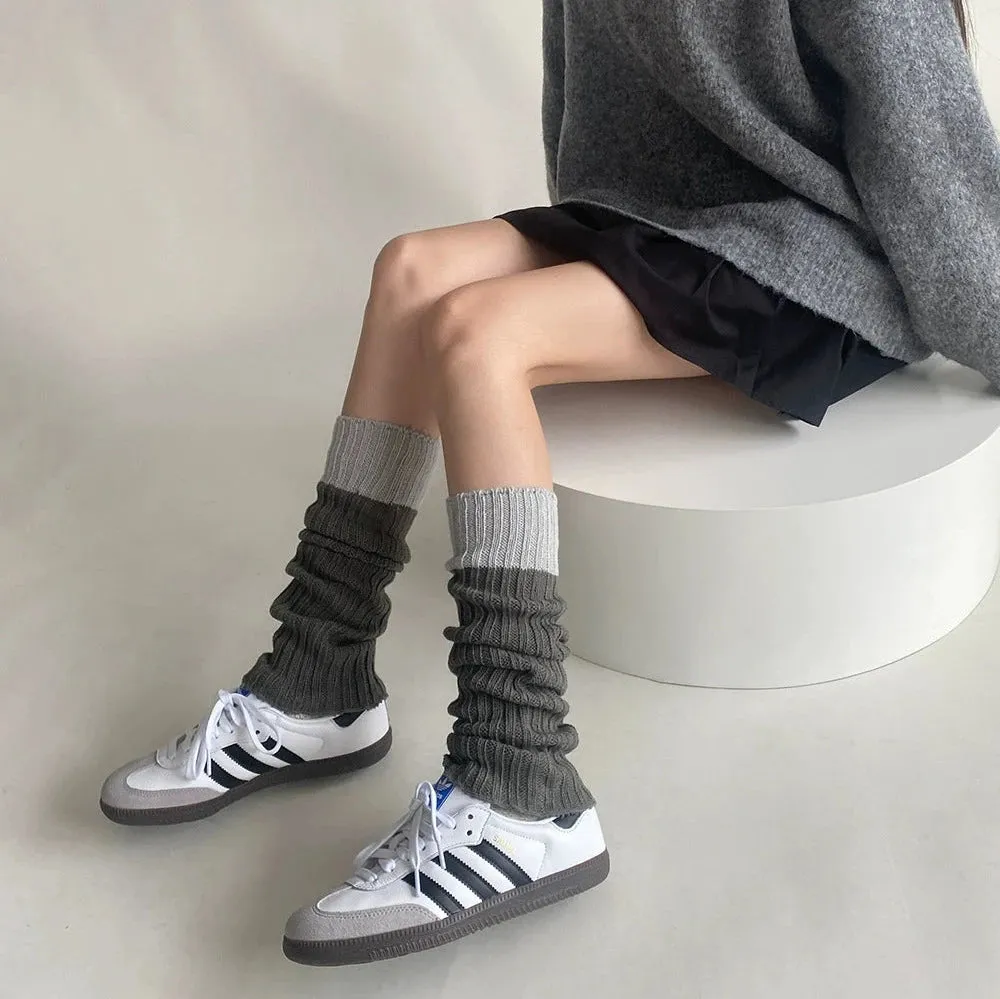 Cozy Grey Knit Calf Socks