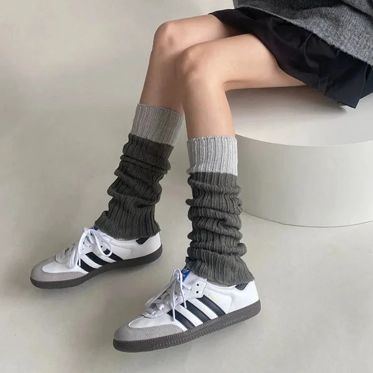 Cozy Grey Knit Calf Socks