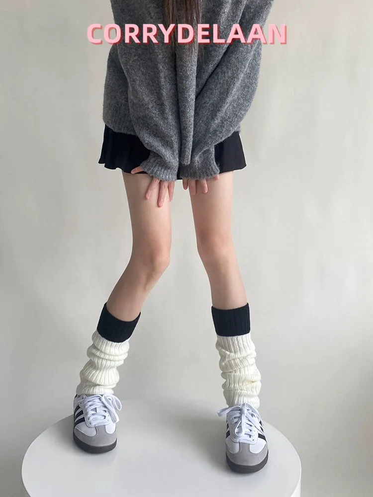 Cozy Grey Knit Calf Socks