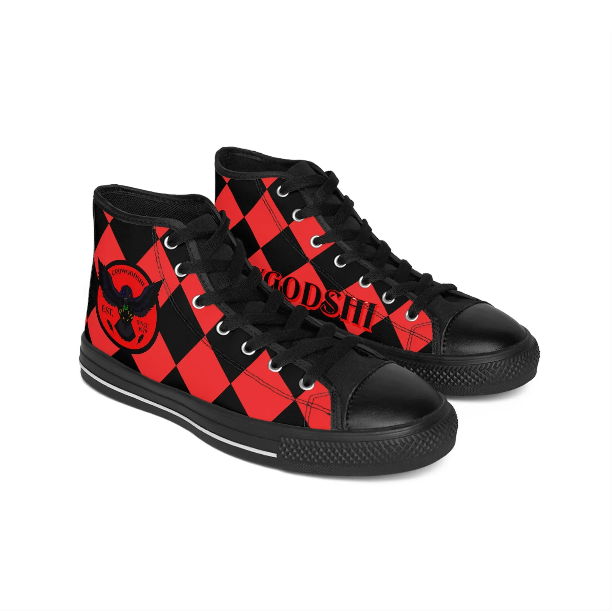 Crowgodshi Designer High-Tops Red & Black Piece Checkered Board EDITION