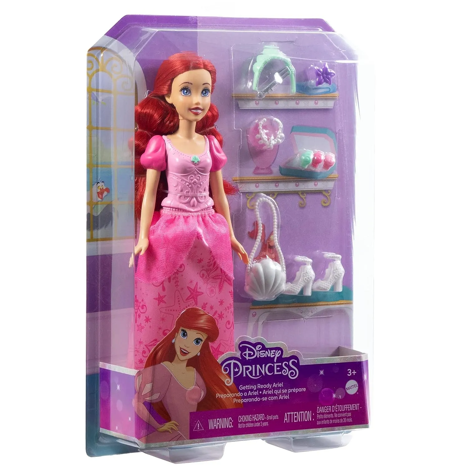 Disney Princess Ariel Fashion Doll in Signature Pink Dress and 9 Accessories Inspired by The Movie for Kids Ages 3 