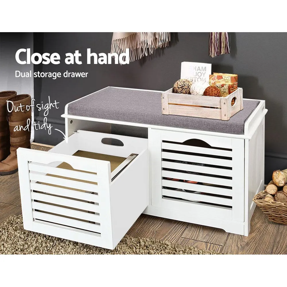 Eco-friendly White Shoe Storage Bench with Drawers - Artiss