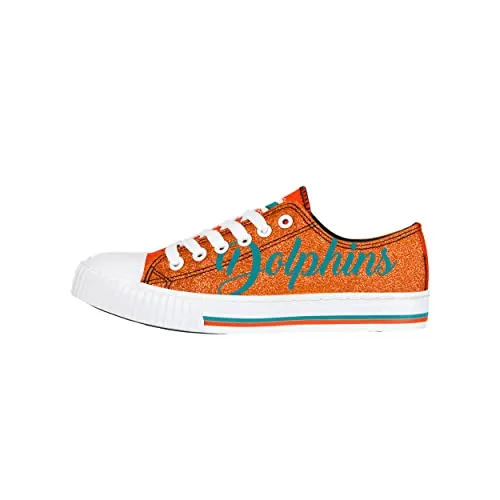 FOCO Miami Dolphins NFL Womens Color Glitter Canvas Shoes - 8