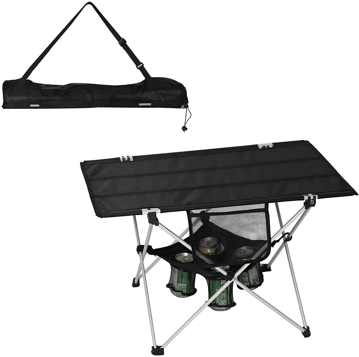 Folding Camping Table Ultralight Outdoor Beach BBQ Picnic Fishing Table with Cup Holders and Carry Bag