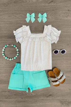 Gray Checkered & Mint Short Set