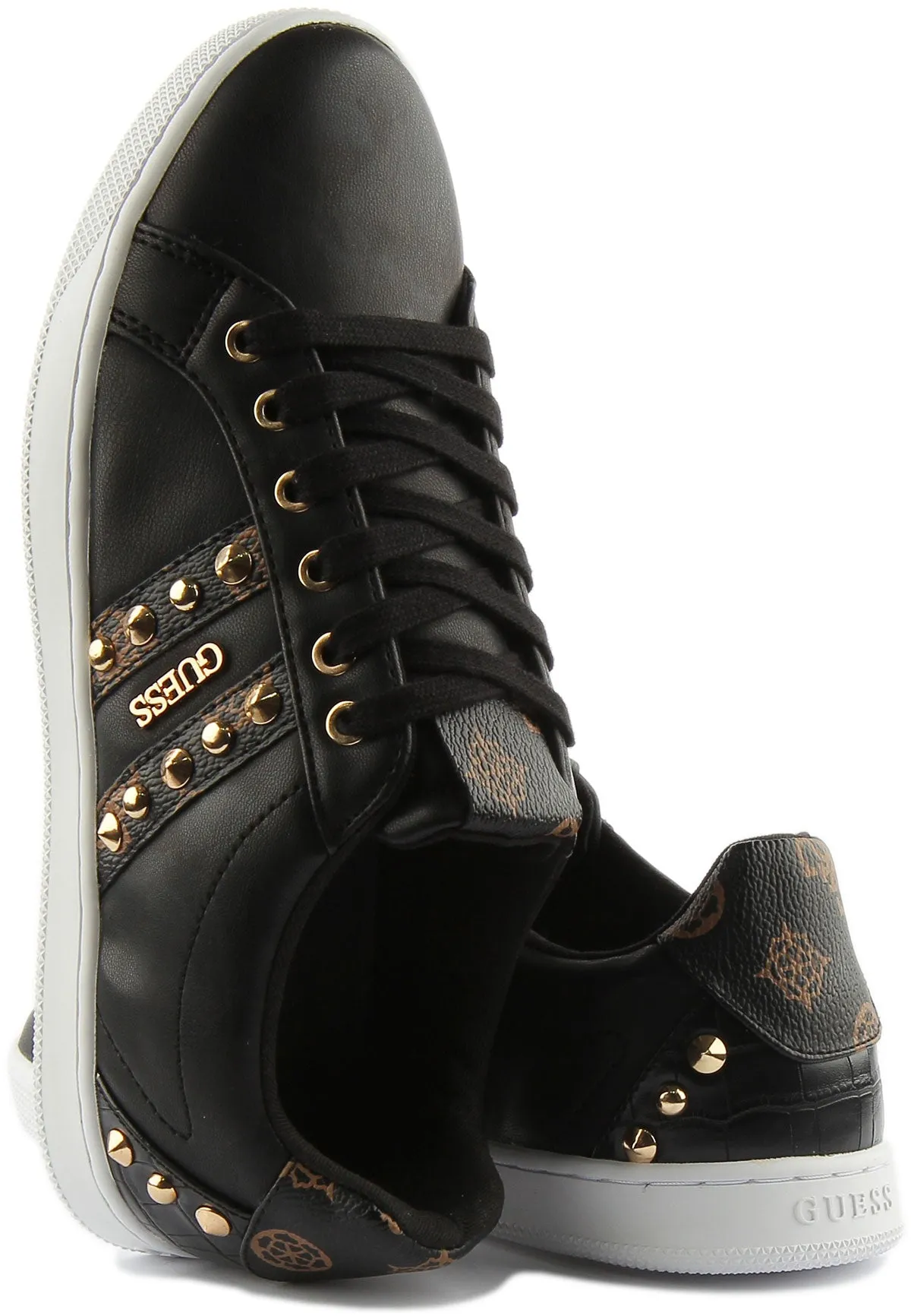 Guess Rassta Gold Stud In Black Brown For Women