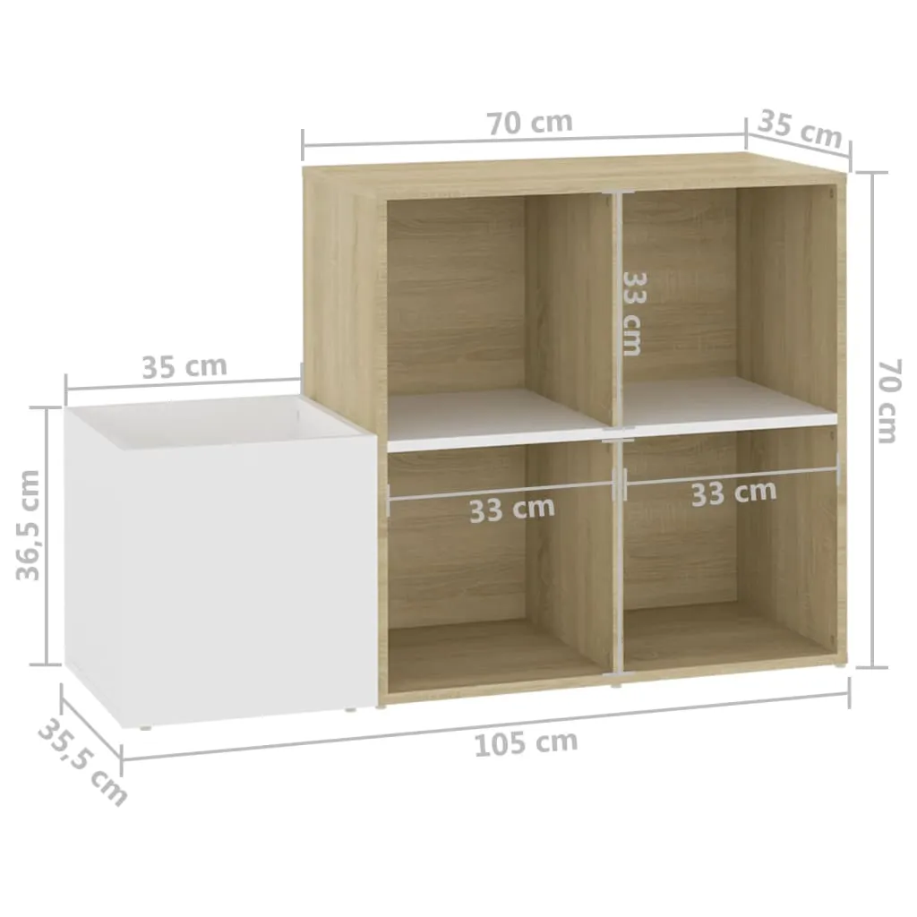 Hall Shoe Cabinet White and Sonoma Oak 105x35.5x70 cm Chipboard