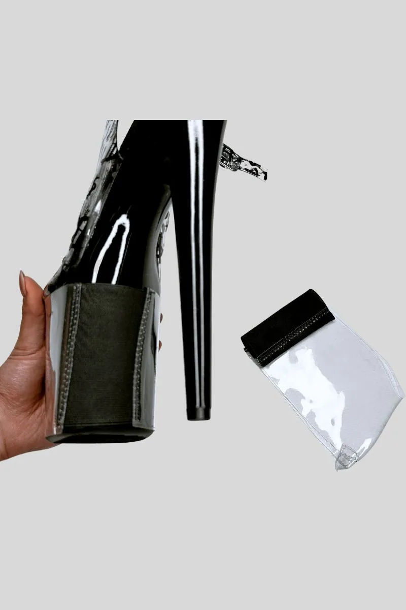 Hella Heels Stiletto & Open Toe 7inch Shoe Protectors - Clear & Black