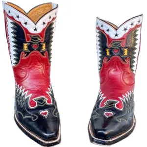 HERITAGE BOOT CO. Handmade Thunderbird Eagle Phoenix Leather Western Cowgirl Cowboy Peewee Short Ankle Boots