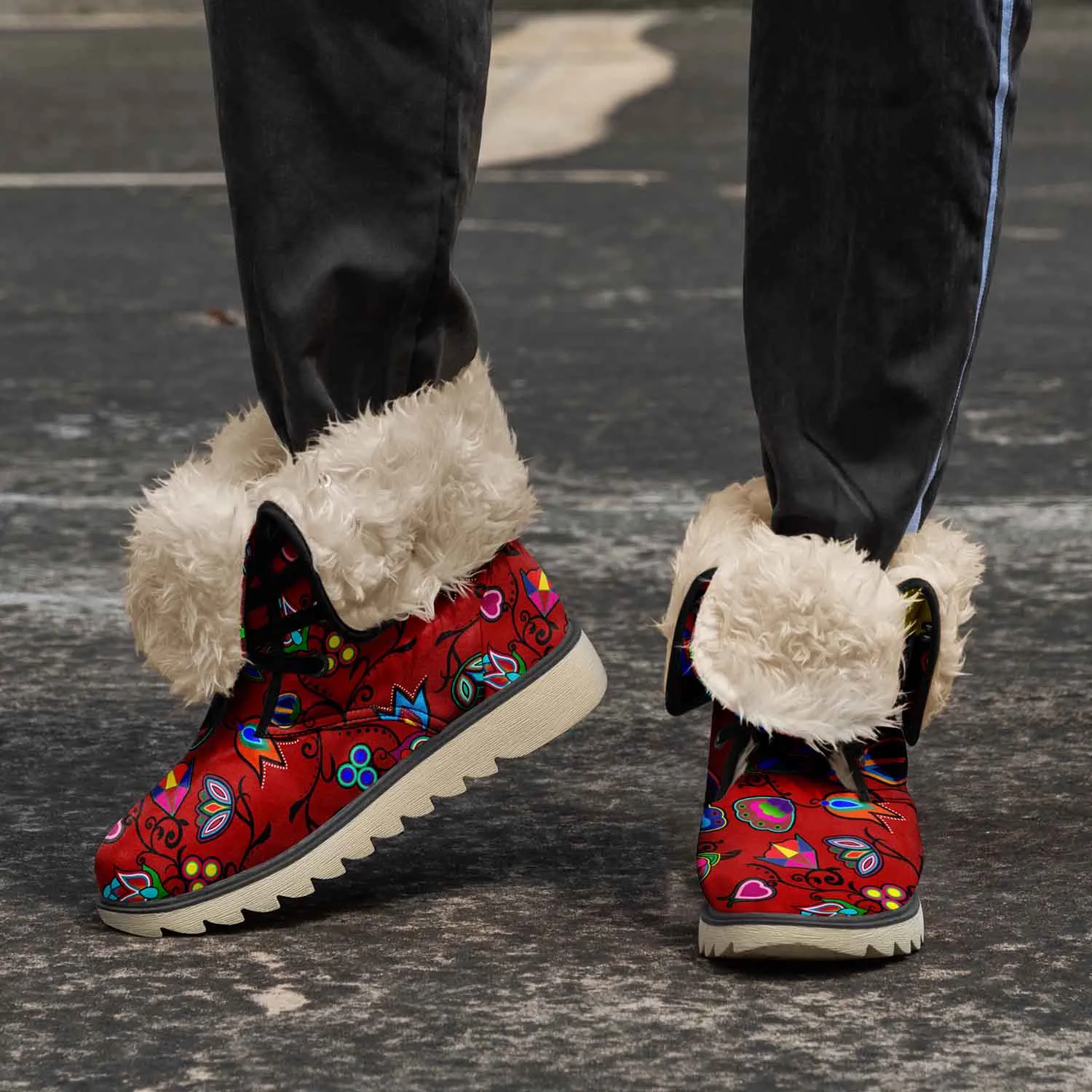 Indigenous Paisley Dark Red Polar Winter Boots