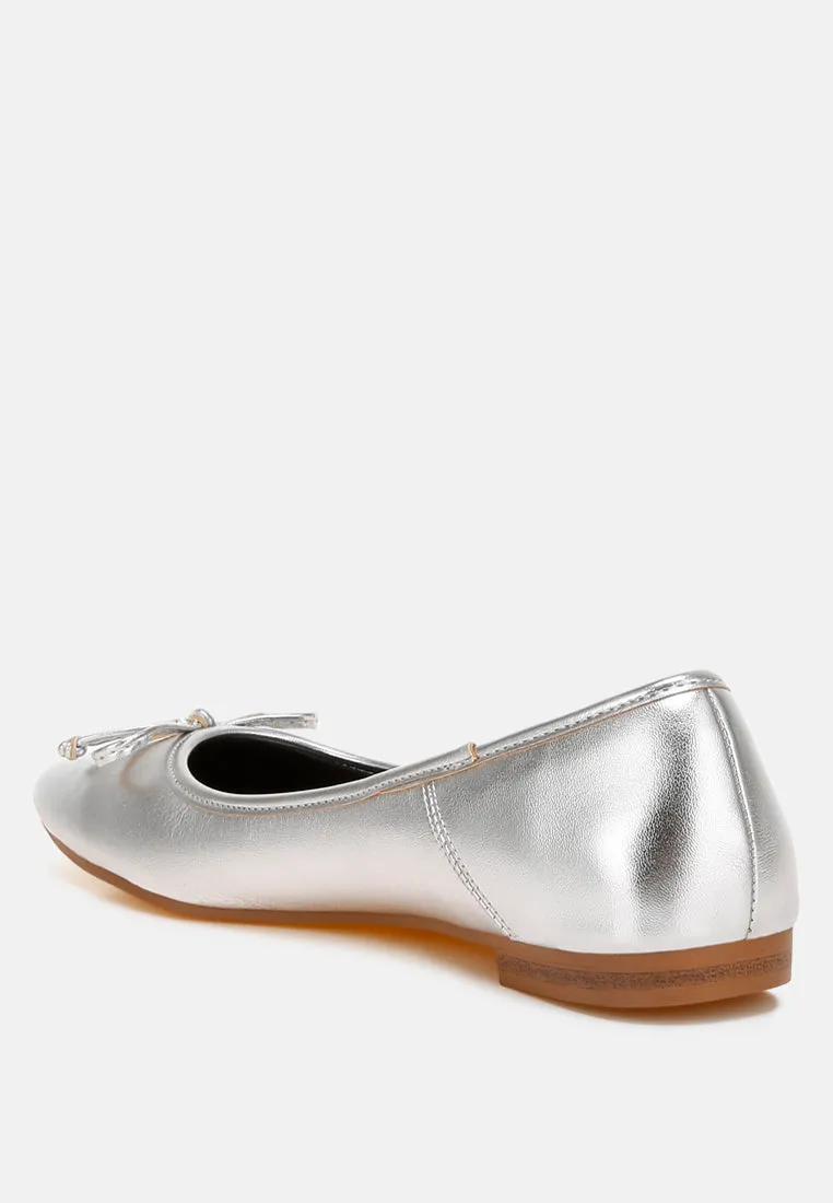 Ipara Bow Detail Metallic Ballerinas