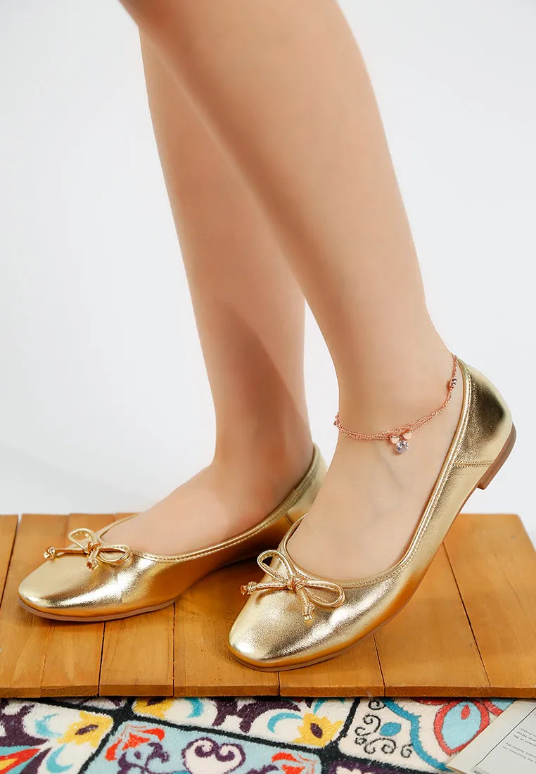 Ipara Bow Detail Metallic Ballerinas