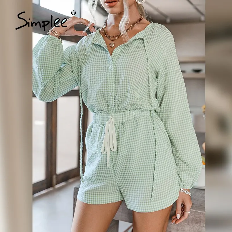 Joskaa Casual lace up short sleeve summer set women  Loose button two-piece sport sets  Elastic waist lapel fitness tracksuits