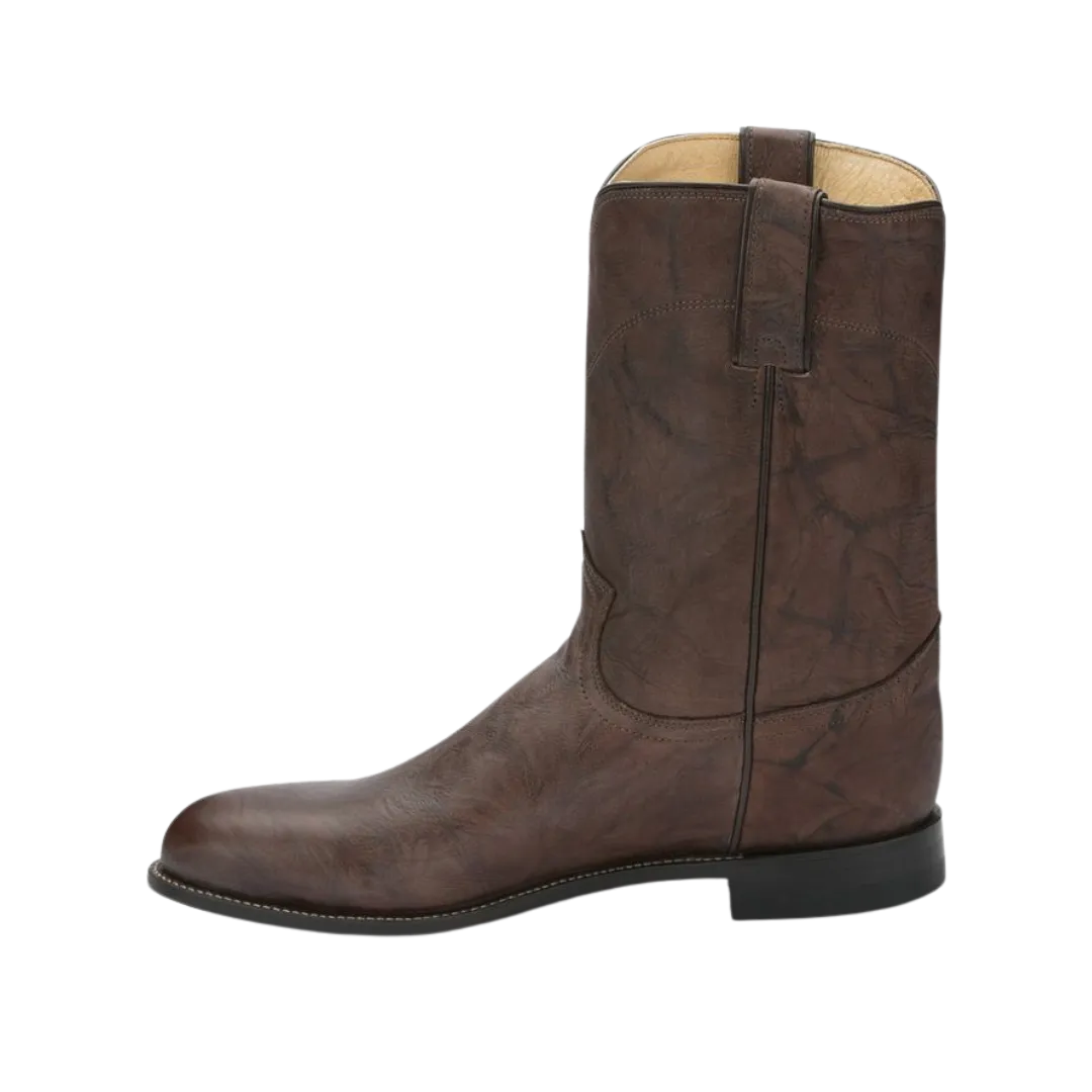 Justin Men's Classic Roper Dark Brown Marble Deerlite Cow Leather Boots