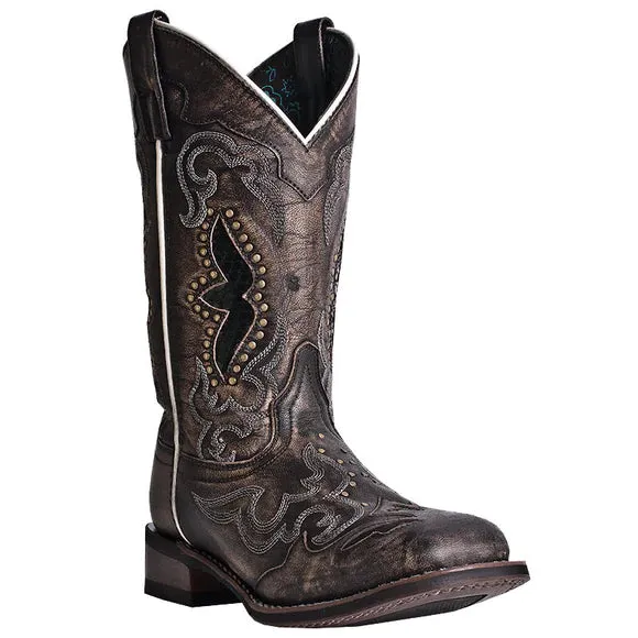 Laredo Women's Sanded Black with Underlay & Studs Square Toe Cowboy Boots