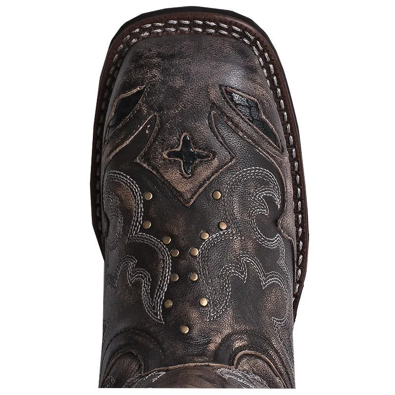 Laredo Women's Sanded Black with Underlay & Studs Square Toe Cowboy Boots