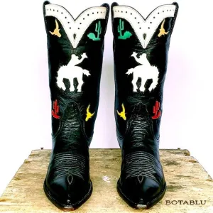 LARRY MAHAN Vintage Rodeo Cactus Black Rockabilly Cowgirl Cowboy Western Boots