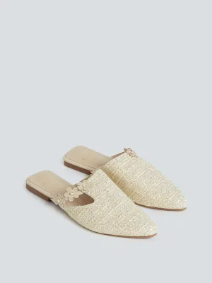 LUNA BLU Beige Weave Textured Mules