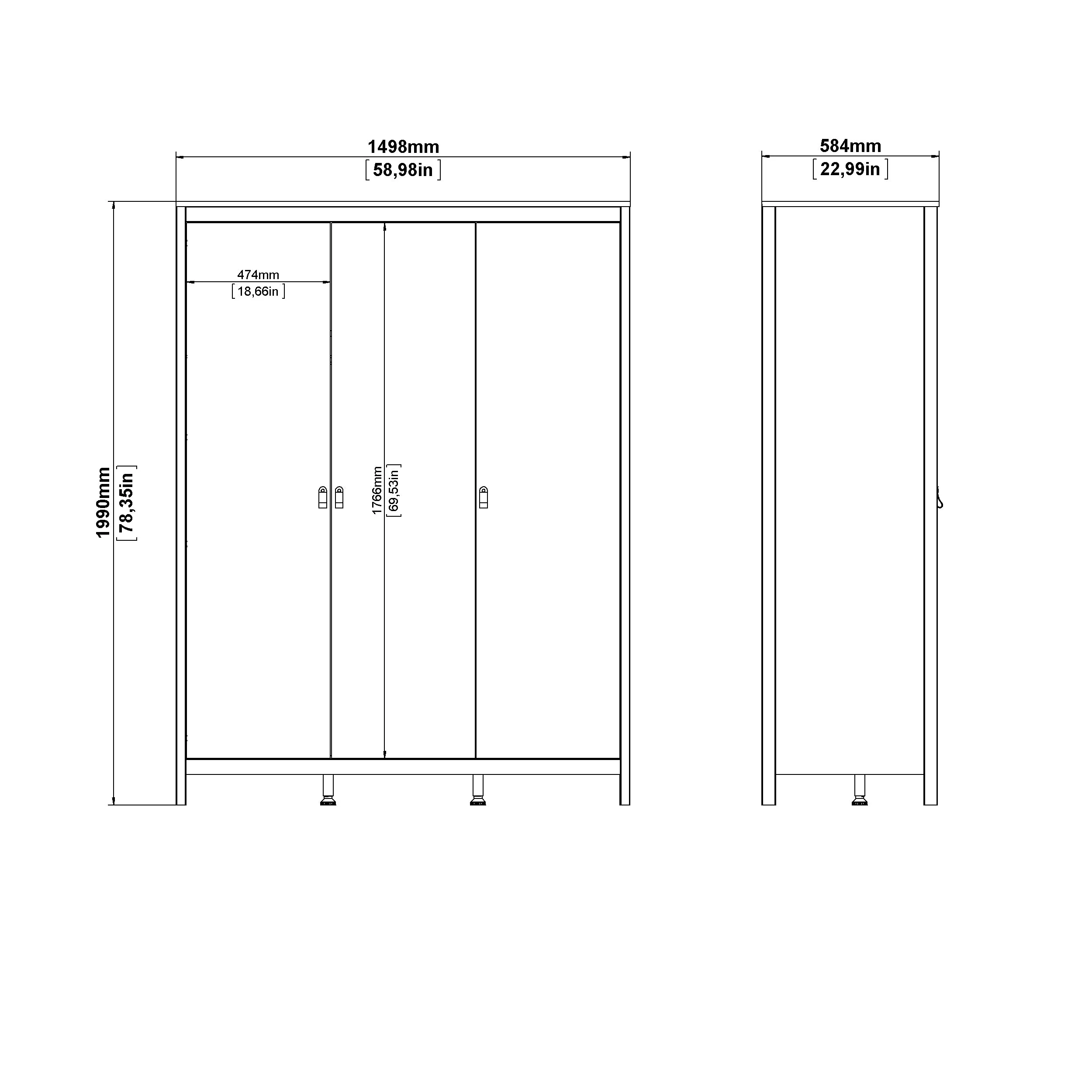 Madrid Wardrobe with 3 Doors - Black