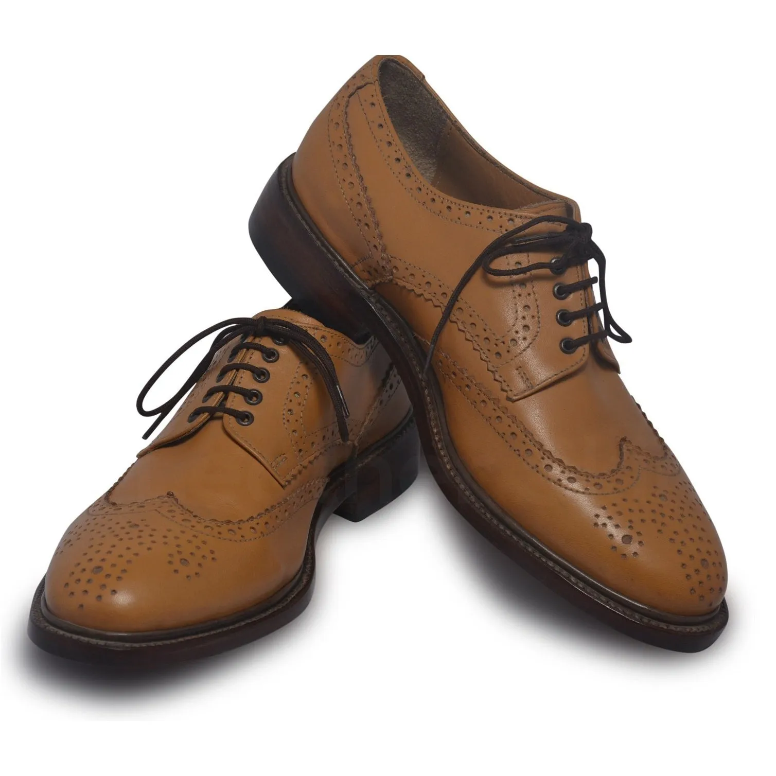 Men Bold Tan Derby Wingtip Brogue Genuine Leather Shoes